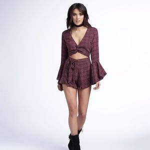 Cotton Candy LA Maroon Bell Sleeve Romper
